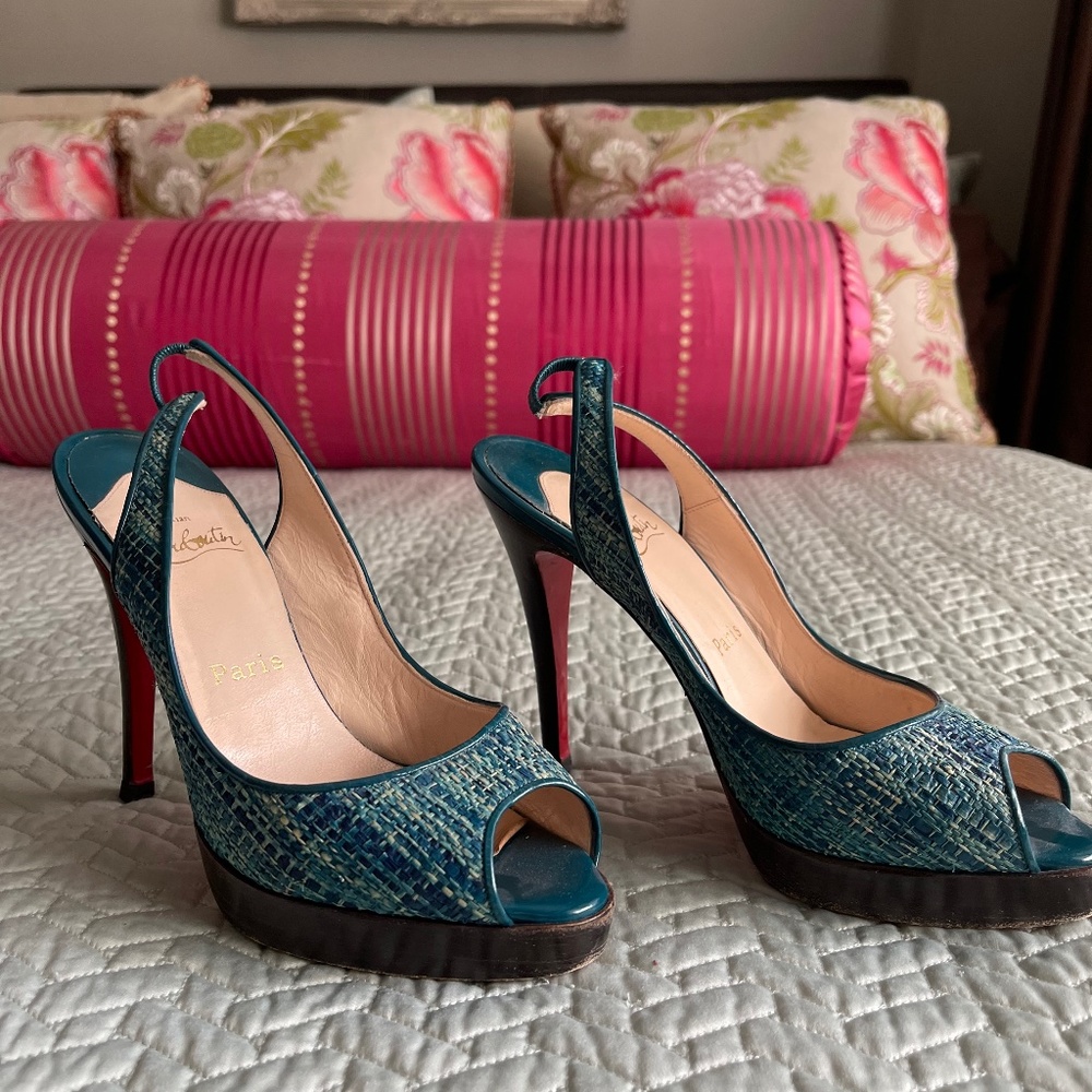 Christian Louboutin Blue Platform Slingbacks